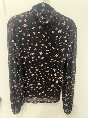 Sanctuary Black Mesh Long-Sleeve Floral Turtleneck